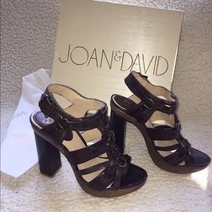 Joan & David brown leather chunky heel sandals
